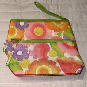 Clinique Set of Two Canvas Compact Foldable Make Up Cosmetic Travel Bags